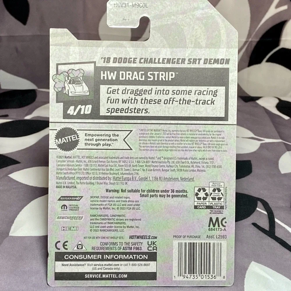 Hot Wheels '18 Dodge Challenger SRT Demon 198/250‎ HW Drag Strip 3/10 NIP 2022